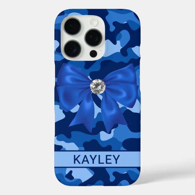 Funda iPhone 16 Pro Blingy Blue Camouflage Personalized (Reverso )