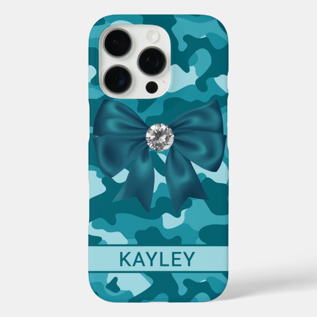 Funda iPhone 16 Pro Blingy Teal Camouflage Personalized (Reverso )
