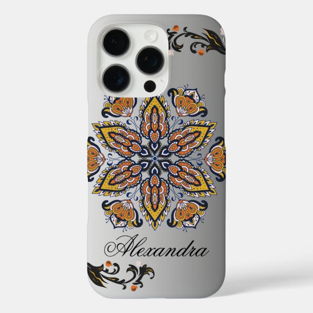 Funda iPhone 16 Pro Bloom celeste - Mandala blanca y negra (Reverso )