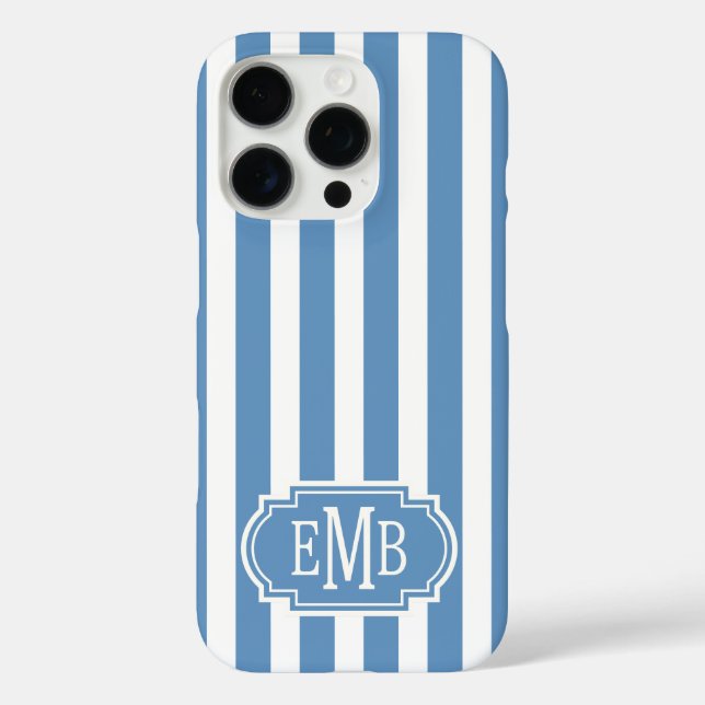 Funda iPhone 16 Pro Blue and White Monogrammed Stripes (Reverso )