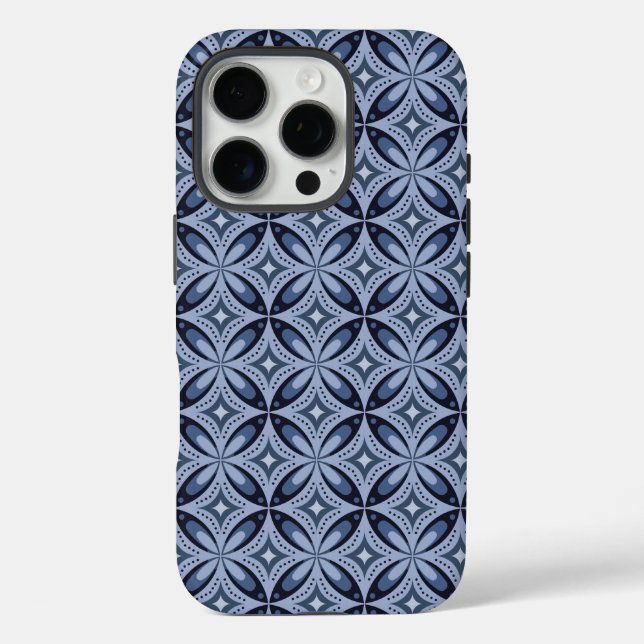 Funda iPhone 16 Pro Blue Geometric Pattern Retro Style (Reverso )
