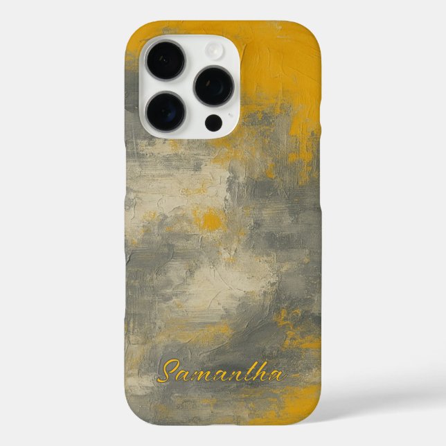 Funda iPhone 16 Pro Boho Elegance Resumen Mustard & Gray Art (Reverso )