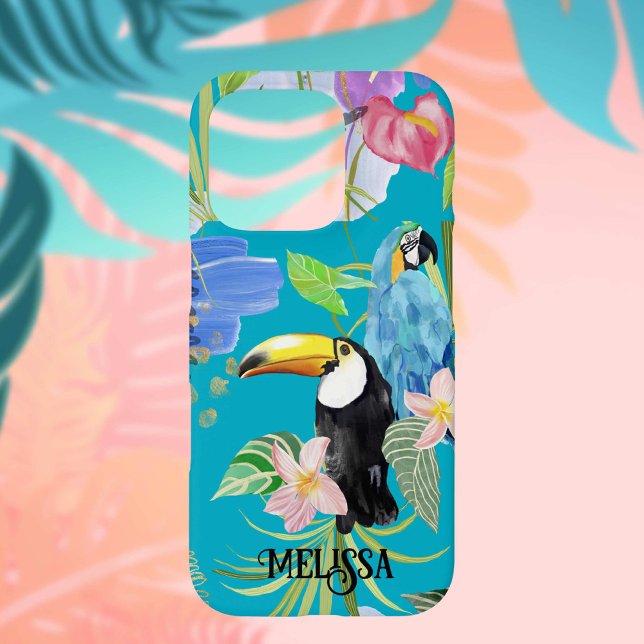 Funda iPhone 16 Pro Boho Toucan Tropical (Tropical delight iphone case is colorful and whimsical. Featuring birds: Toucan and Parrot)