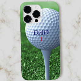 Funda iPhone 16 Pro Bola de golf en Tee Dad Nombre Número Golfer Verde