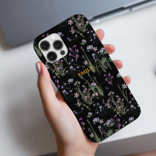 Funda iPhone 16 Pro Bonito Ditsy Floral Patrón Violeta Negra