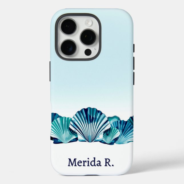Funda iPhone 16 Pro Borde de vieira azul del océano (Reverso )