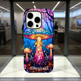 Funda iPhone 16 Pro Bosque de hongos de vidrio místico manchado