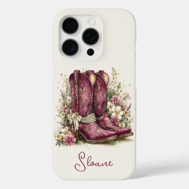 Funda iPhone 16 Pro Botas Elegantes con Flores Monogramadas (Reverso )