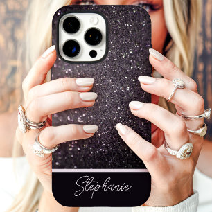 Funda iPhone 16 Pro Brillo de Purpurina Negro Nombre Personalizado