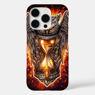 Funda iPhone 16 Pro Búho y reloj de arena – Arte digital y dibujado a 