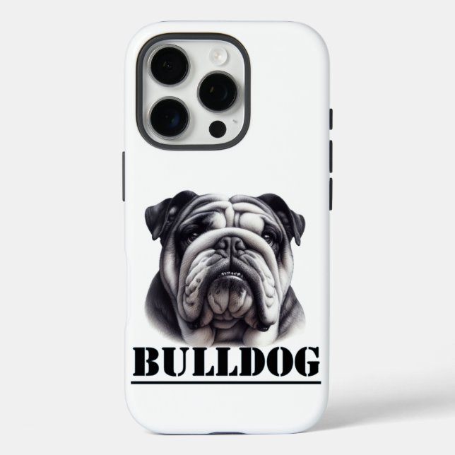 Funda iPhone 16 Pro Bulldog en blanco y negro (Reverso )
