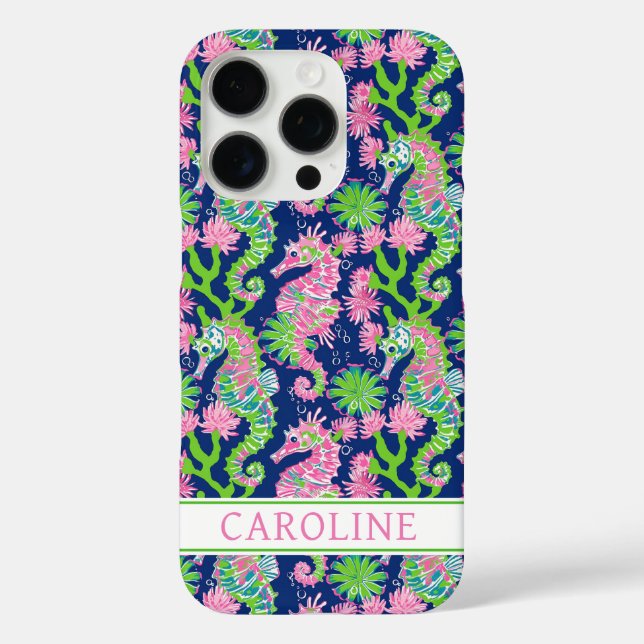 Funda iPhone 16 Pro Caballitos de mar acuarela monogramados  (Reverso )