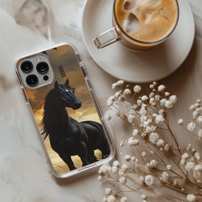 Funda iPhone 16 Pro Caballo Negro Nombre Personalizado (Subido por el creador)