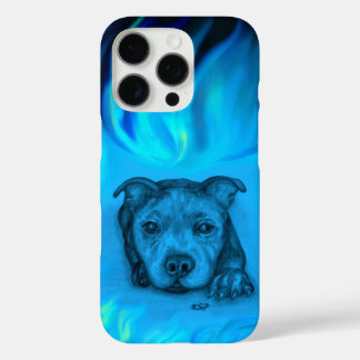 Funda iPhone 16 Pro Cachorro Staffy Azul