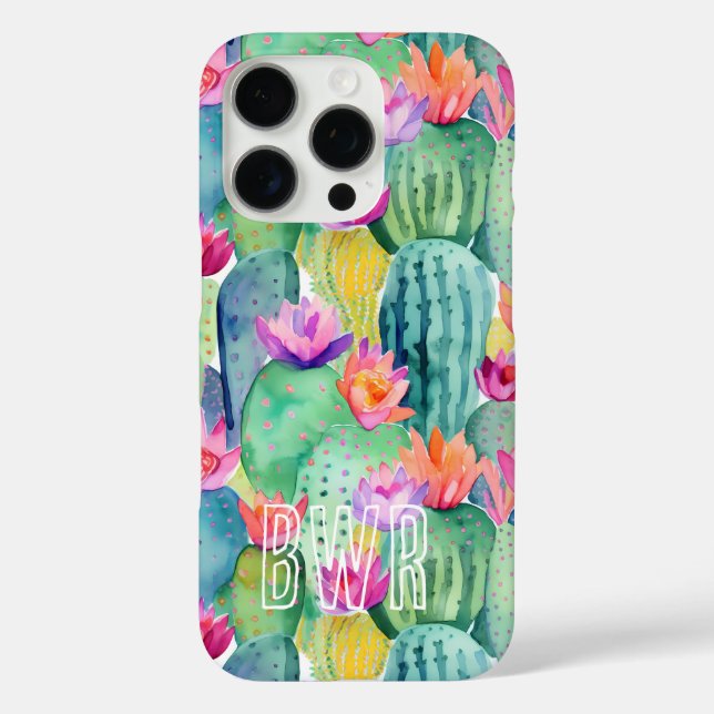 Funda iPhone 16 Pro Cactus Flower INITIALS Watercolour Art Desert (Reverso )