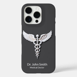 Funda iPhone 16 Pro Caduceto blanco blanco limpio Detallado Caduceto C