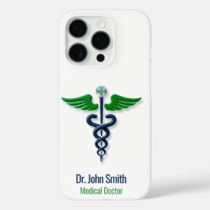 Funda iPhone 16 Pro Caducto médico azul Elegante Cruz Verde Alas