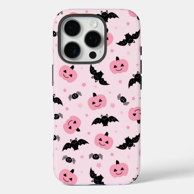Funda iPhone 16 Pro Calabazas divertidas de Halloween y patrón de murc (Reverso )