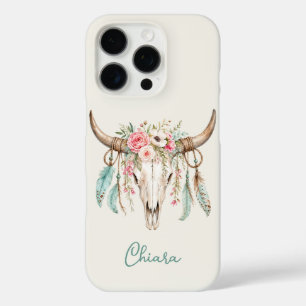 Funda iPhone 16 Pro Calavera de vaca floral acuarela boho