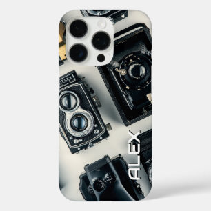 Funda iPhone 16 Pro Cámaras antiguas con fondo blanco
