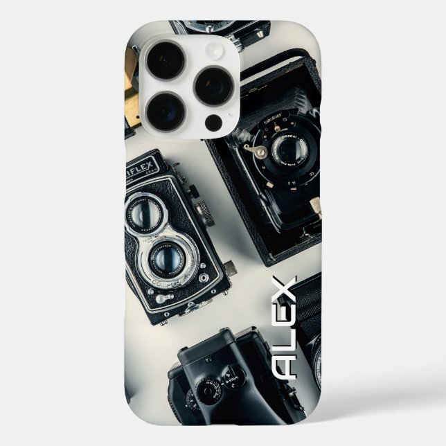 Funda iPhone 16 Pro Cámaras antiguas con fondo blanco (Reverso )