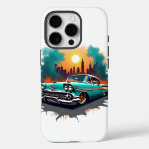 Funda iPhone 16 Pro Camiseta estilo grafiti urbano con coche vintage