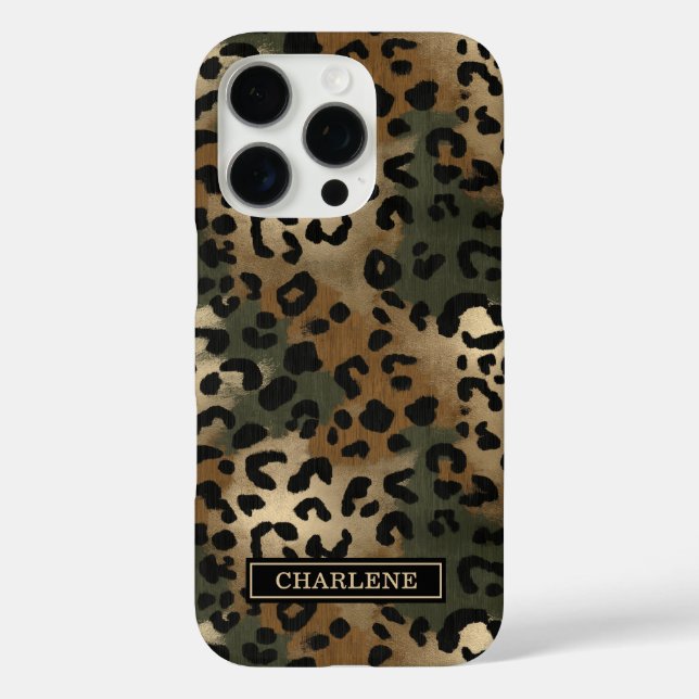 Funda iPhone 16 Pro Camo Leopard Print Monogrammed (Reverso )