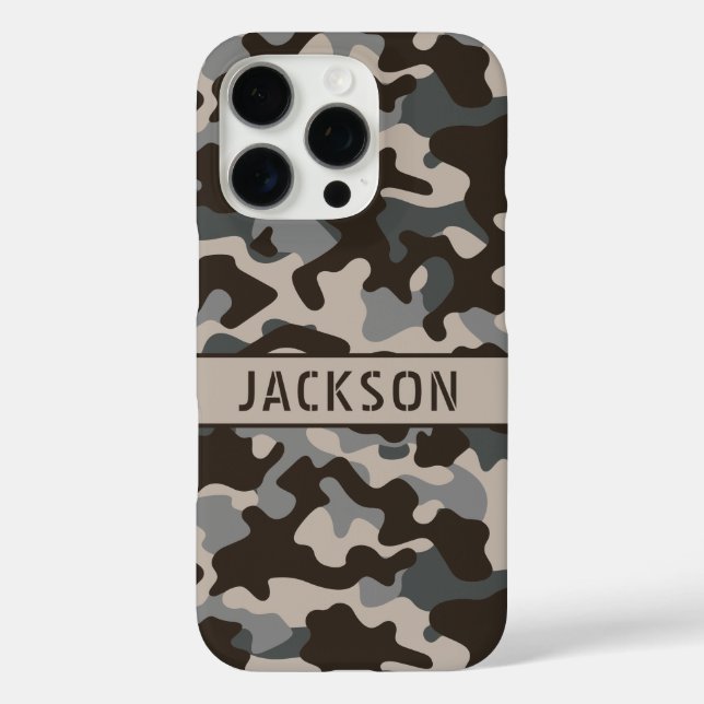 Funda iPhone 16 Pro Camuflaje marrón y gris personalizado (Reverso )