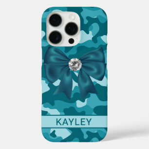 Funda iPhone 16 Pro Camuflaje personalizado azul turquesa brillante
