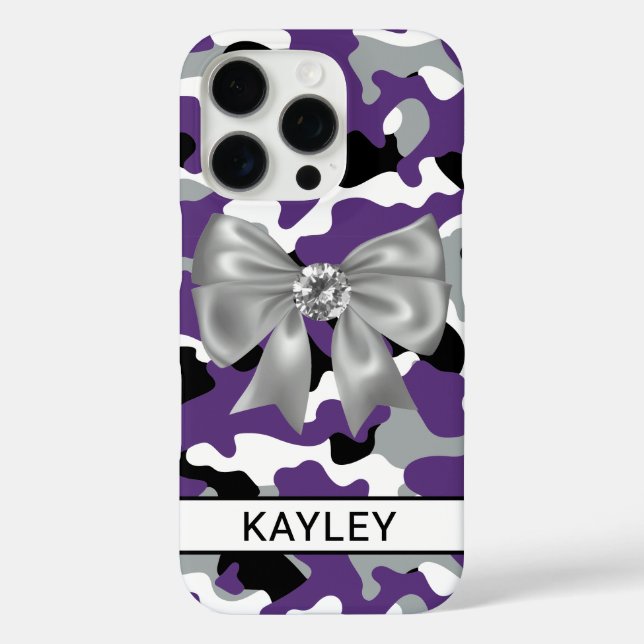 Funda iPhone 16 Pro Camuflaje personalizado morado negro brillante (Reverso )