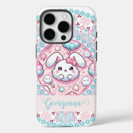 Funda iPhone 16 Pro Candy de algodón personalizado Kawaii Bunny Dot Ma