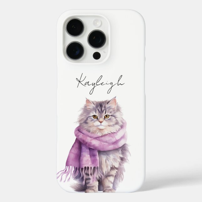 Funda iPhone 16 Pro Cat Cosy Winter Purple Scarf (Reverso )