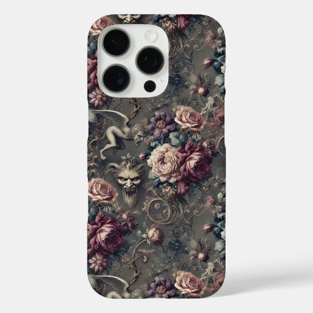 Funda iPhone 16 Pro Caza de seraficionados - Diseño floral gótico (Reverso )
