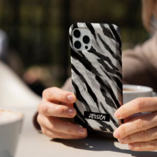 Funda iPhone 16 Pro Cebra de diseño Blanco negro