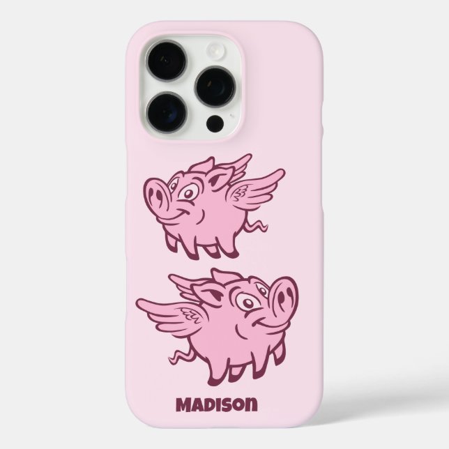 Funda iPhone 16 Pro Cerdos Voladores Nombre Personalizado (Reverso )