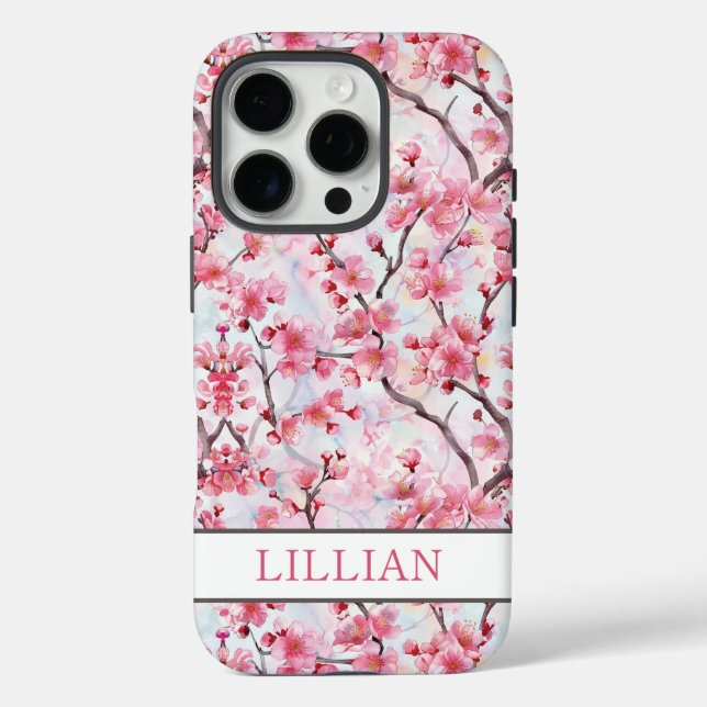 Funda iPhone 16 Pro Cerezo Florecido Sakura Monograma (Reverso )