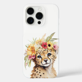 Funda iPhone 16 Pro Cheetah Flor Crown Art Watercolor Safari Floral