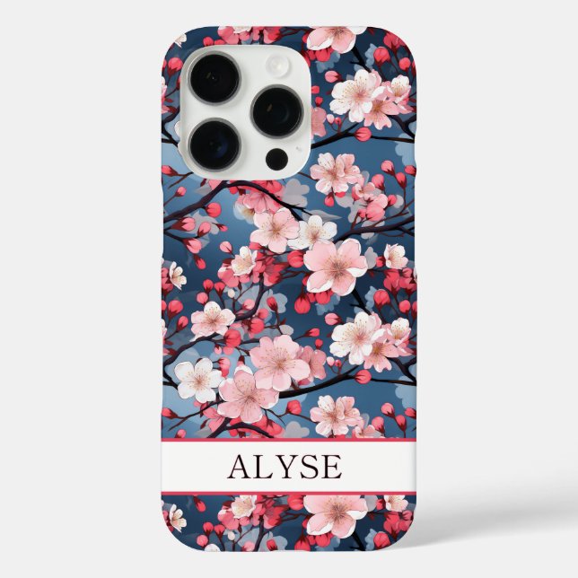 Funda iPhone 16 Pro Cherry Blossoms Japanese Sakura Monogrammed (Reverso )