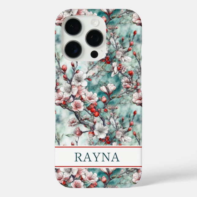 Funda iPhone 16 Pro Cherry Blossoms Sakura Print Monogrammed (Reverso )