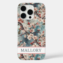 Cherry Blossoms Teal Sakura Print Monogrammed