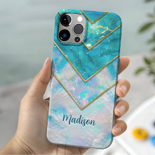 Funda iPhone 16 Pro Chic holográfico femenino elegante azul