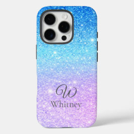 Funda iPhone 16 Pro Chic Purple Ombre Blue Glitter Modern             