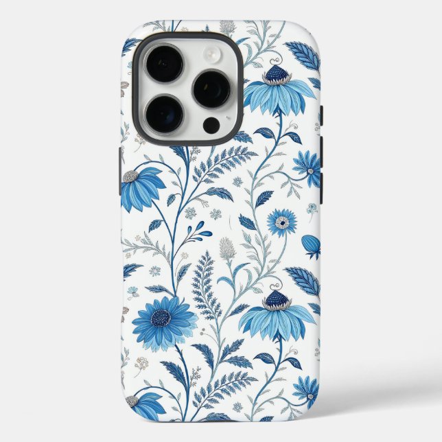 Funda iPhone 16 Pro Chinoiserie Blue Echinacea Pattern (Reverso )