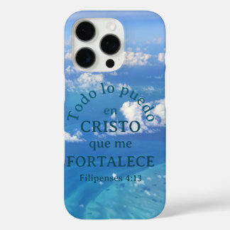 Funda iPhone 16 Pro Cielo Azul Cristo Biblia Filipenses 4:13