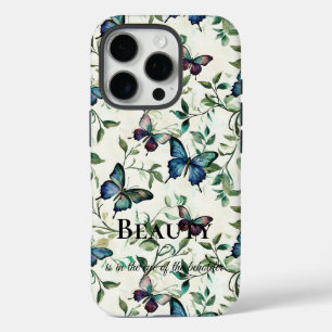 Funda iPhone 16 Pro Cita de belleza de mariposas azules de bonito