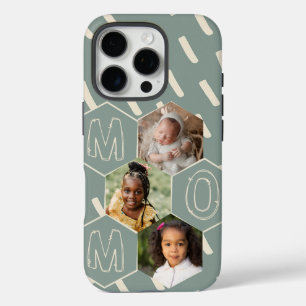 Funda iPhone 16 Pro Colgante de fotos de Mamá en hexágono verde salvia