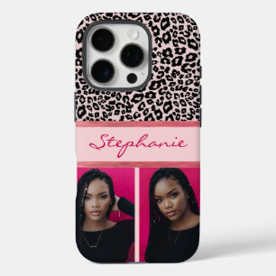 Funda iPhone 16 Pro Collage de fotos de impresión Ice Pink Leopard