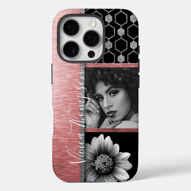 Funda iPhone 16 Pro Collage de fotos Silver y Rosa Gold - Lo Personali (Reverso )