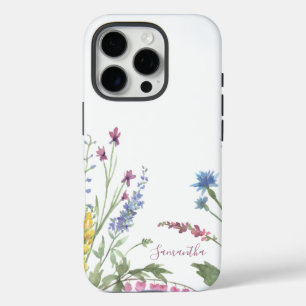 Funda iPhone 16 Pro Color de agua azul de flores silvestres personaliz