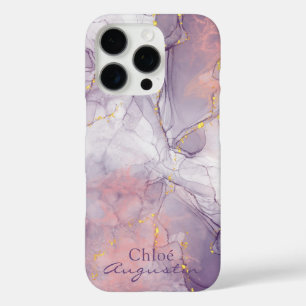Funda iPhone 16 Pro Color de agua Morado Alcohol rosa Tinta purpurina 